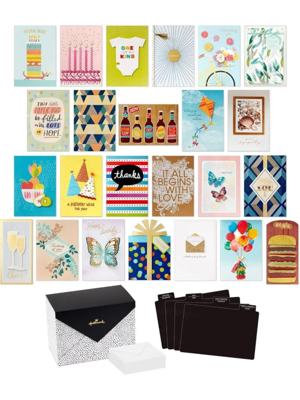 Assorted Handmade Greeting Cards Set - 24 Boxed Cards for All Occasions